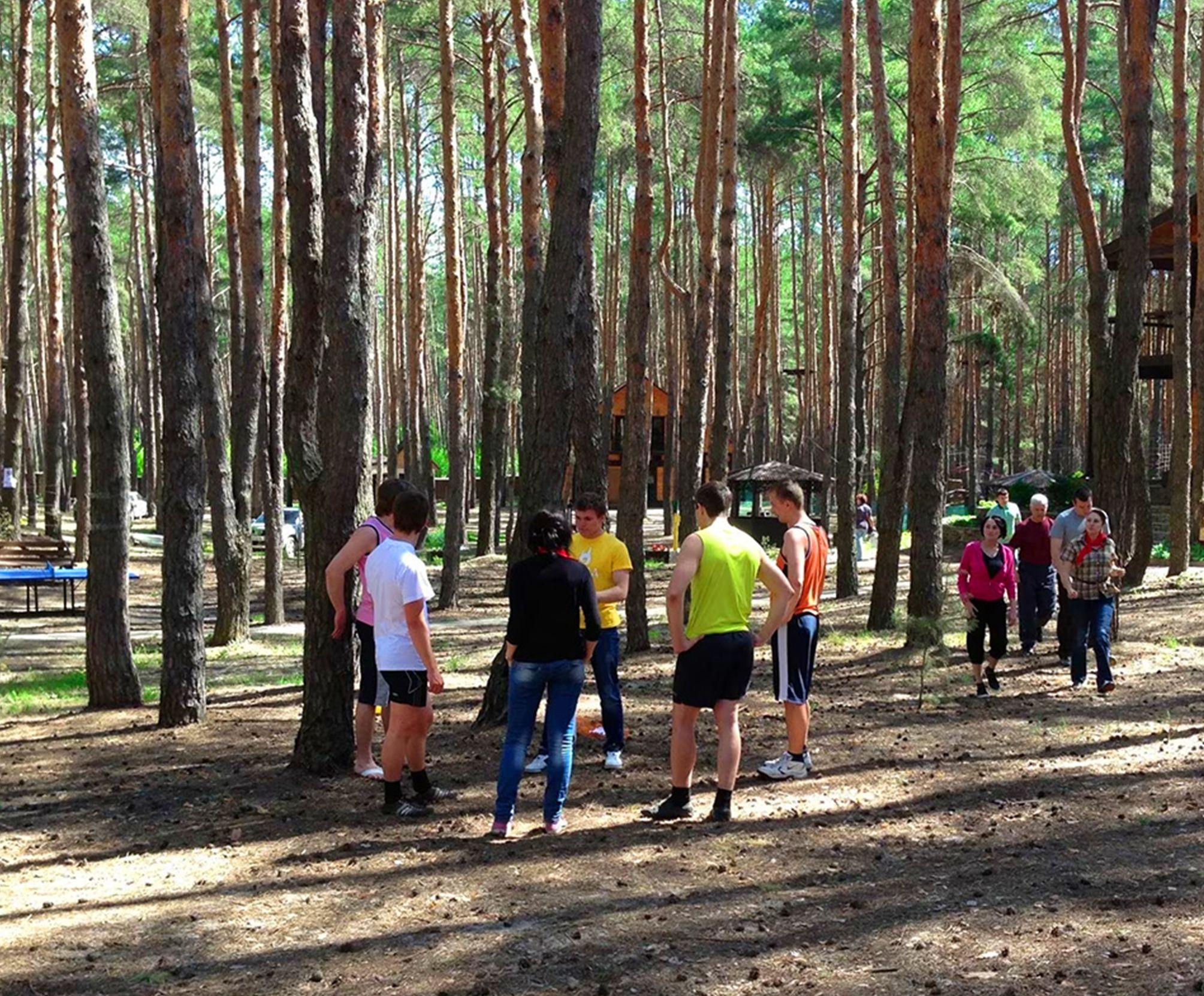 Игры на территории базы отдыха "Аркадия" в сосновом лесу возле Белгорода