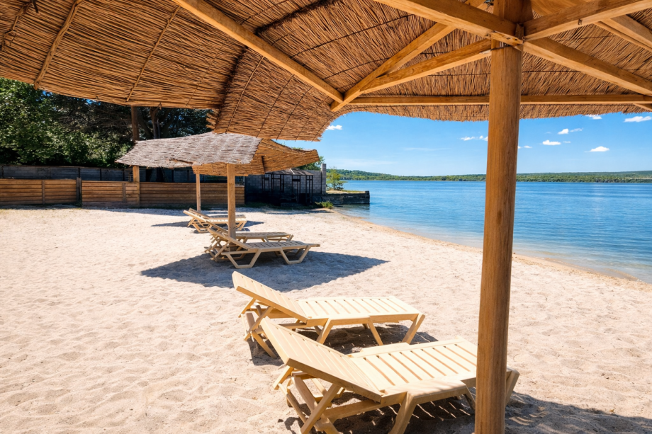 Летний пляж и отдых у воды на территории базы отдыха «Аркадия»